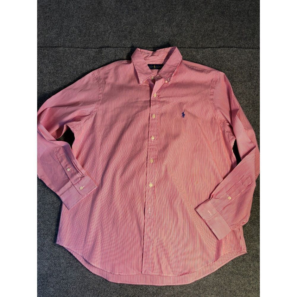 Ralph Lauren Shirt Mens XL Pink White Pinstriped Collared Button Down Pony Logo